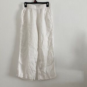 White Elastic-Waist Casual Chinos Tahari 100% Linen